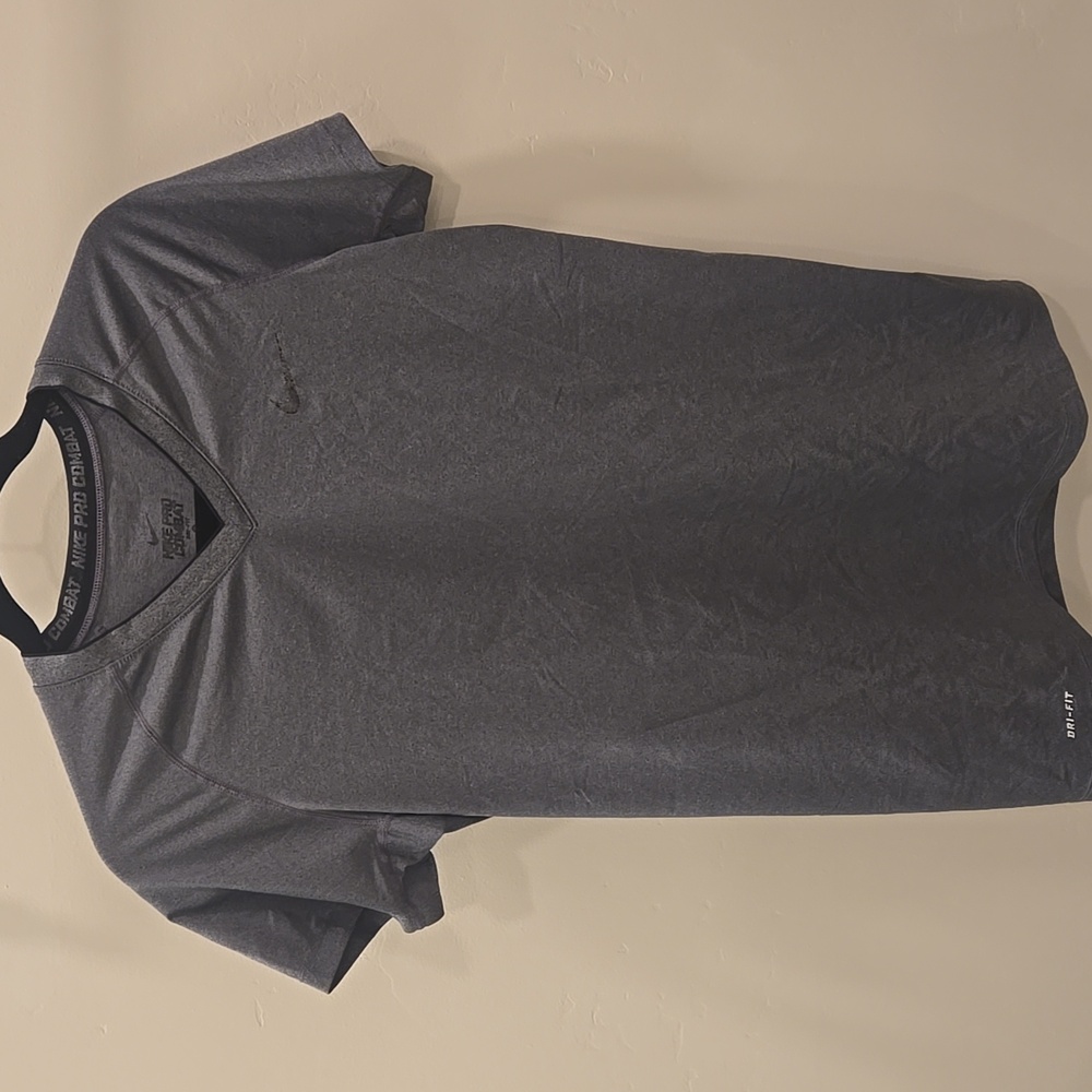 Nike Pro Combat Grey Short Sleeve Dri Fit Shirt L